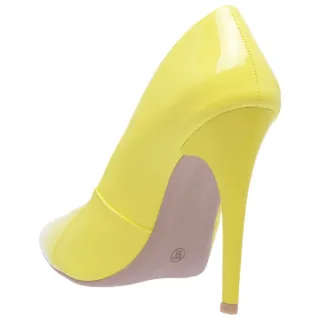 Verniz Amarelo Scarpin Di Scarp Salto Alto Bico Fino - 34