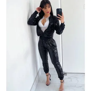 Oferta: Calça Feminina Paetê com Brilho Cirre para Festa - Preto