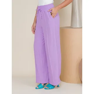 Calça Feminina Pantalona de Tecido Duna com Cintura Alta e Elastex - Rosa