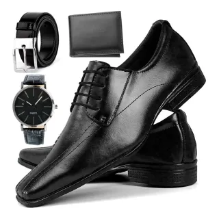 Touroboots - Kit Sapato Social Masculino com Relógio, Cinto e Carteira - Preto