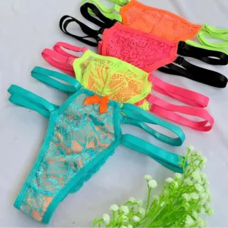 Lingerie Sexy Calcinha Tanga Neon Duas tiras Fio Coloridas - Sortida