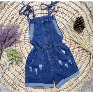 Jardineiras botão encapado jeans/Macaquinho/Macacão - Claro