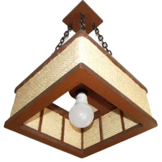 Pendente Rústico Quadrada Madeira 44 Cm - Luminária Lustre - Único