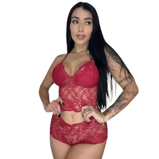 Calesson Renda Conjunto Lingerie Feminino Sem Bojo Calcinha - Pink
