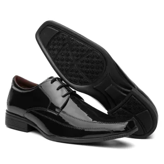 Relógio de Ponteiro + Cinto + Carteira + Sapato Social Masculino Verniz - 427,Vinho Calçar