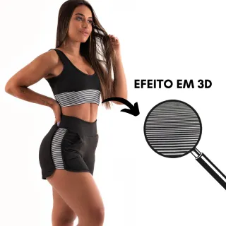 Fitness Tarelles Conjunto Estampado Top Short Feminino 3D - T0517 - T0513 - Preto - Azul 3D
