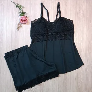 Pijama Short Doll Renda Conforto Sem Bojo Forrado - Baby Doll Microfibra - VerdeErvaDoce