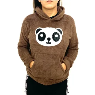 Blusa Feminina de Moletom com Capuz Pelúcia Panda - Blusa de Frio - Marrom