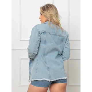 Jaqueta Jeans Feminino Max Moda Rasgado Parka Outono-Inverno - escuro 090