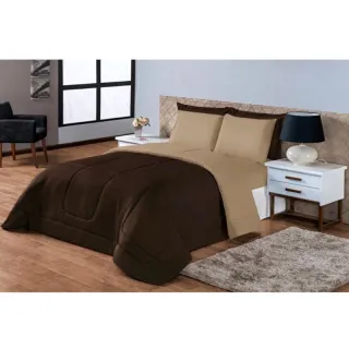 Edredom Queen Dupla Face Kit Vitória - 06 peças - Vinho/cinza