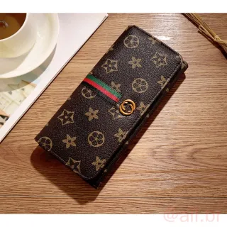 Bolsa Feminina em Couro PU com Zíper - Carteira Comprida - Brown Flower