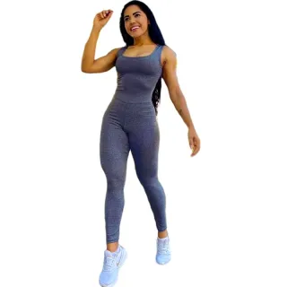Roupas para Treino Feminino: Macacão Longo Fitness Estampado ou Liso - Azul Royal