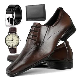 Touroboots - Kit Sapato Social Masculino com Relógio, Cinto e Carteira - Preto