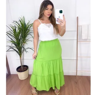 Saia longa de viscose feminina, liso cor verão - Preto