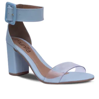 Sandália Confortável Feminina Salto Grosso Transparente Cristal - Off White/Cristal