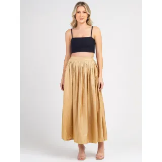 Saia Feminina Plissada Longa - Heleny Fashion - Bege