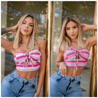 Suplex Cropped Top Feminino Tomara que Caia Com Bojo - Tamanho Único - Vermelho