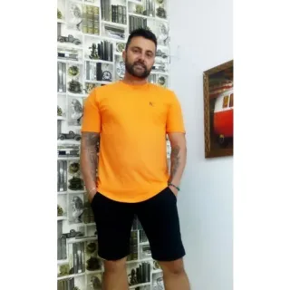 Camiseta Longline Masculina Lisa de Gola Redonda - Azul ramo kc