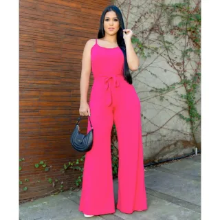 Promoção: Macacão Pantalona Feminino Alcinha com Cinto - Linha Premium - Bege