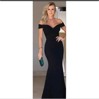 Modelo Sereia Vestido Longo Preto Ombro a Ombro para Festas, Casamentos e Eventos - Modelo 03