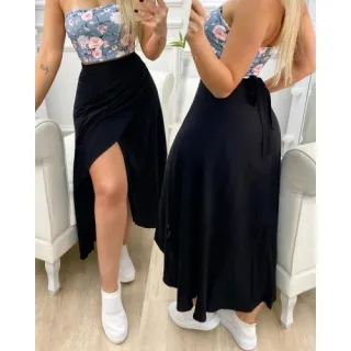 Roupa Feminina: Saia Estampada e Lisa em Viscose - Envelope - Preto