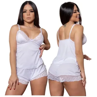 Baby doll rendado feminino sexy - Amarelo