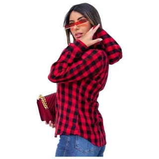 Camisete Feminino Xadrez Manga Longa Luxo Fashion - Raryel - Branco