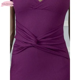 Transpassado na cintura, vestido mídi manga curta - Pink