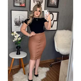 Cirrê Inteiro Saia Lápis Ziper - Preto