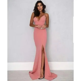 Cores vestido longo festa casamento madrinha noite com fenda - Verde Oliva