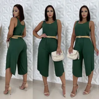 Moda feminina macacão regata pantacourt larguinho saruel - LISTRADO C /VERDE