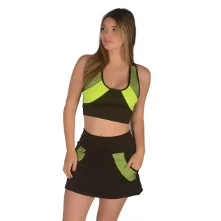 Saia tela cintura alta academia, bolso caminhada curta - Rosa