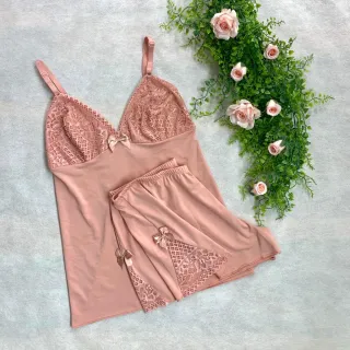 Pijama Linha Noite Baby Doll Feminino com Detalhe em Renda - ROMANCE C/ FROZEN