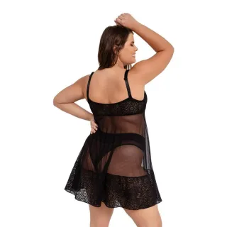 Camisola Plus Size Aurora Em Renda E Tule Sem Bojo - IMI Lingerie - Preto