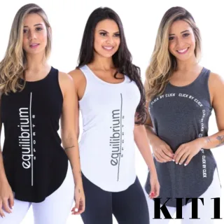 Blusas Femininas Viscolycra Fitness - Kit com 3 Camisetas Regatas