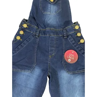 Jad04 Jardineira Capri Jeans Lycra Feminina com Botões - Blogueira - Azul