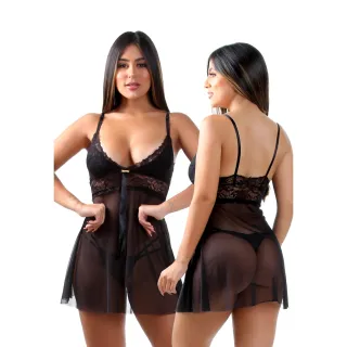 Roupa de dormir sensual feminina em renda e tule transparente - ViDa Store - Vermelho
