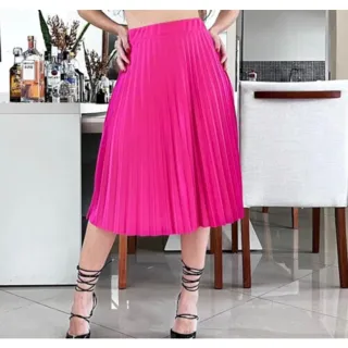 Moda Evangélica - Saia Plissada Mid - Azul Marinho