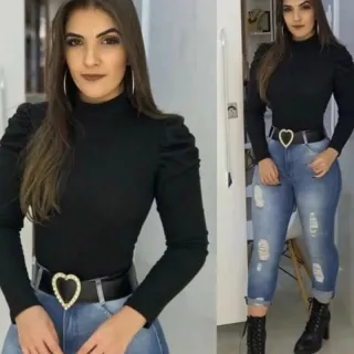 Blusa gola alta manga longa Princesa bufante - Verde