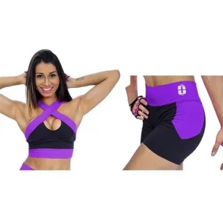 Top Cruzado + Short Cós Alto Conjunto Fitness Feminino - Branco