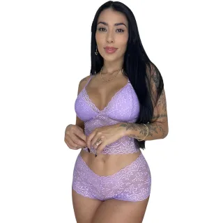 Calesson Renda Conjunto Lingerie Feminino Sem Bojo Calcinha - Pink