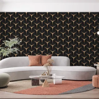 Papel de Parede Geométrico Preto e Dourado 3D - Efeito Praia, Sala e Quarto - Único