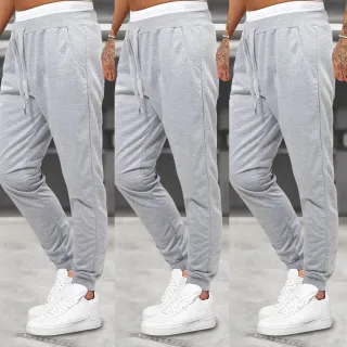 Oferta Flanelada Treino Casual Masculino Kit 3 Calça Moletom Jogger Unissex Academia - Cinza/Cinza/Cinza