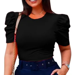 Linda Blusa Canelada Manga Curta Princesa Feminina Tamanho Único - Azul