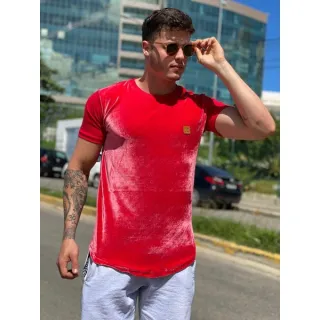 Camiseta longline masculina oversized em veludo e algodão - Verde