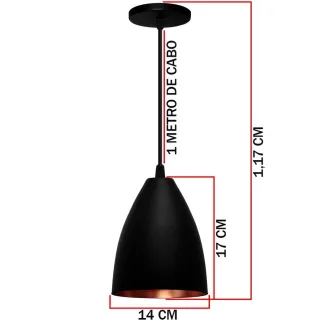 Lustre Alumínio Pendentes Soft Cone Preto Cobre - Combo Kit 3 unidades - Único
