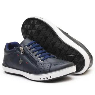 Promoção Sapatênis Masculino Couro Confortável Calce Fácil Ortopédico Zíper - CAFE