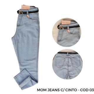 Calça Feminina Lisa Mom Jeans Cintura Super Alta Escura e Clara - COD 05