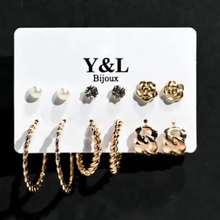 Atacado variado feminino brinco argola bijuterias fina bolinha kit 6 - 2115BR-06