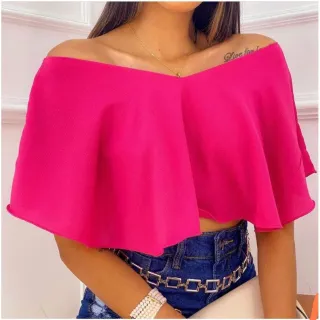 Promoção Blusinha Morcego Gaivota Cropped Ciganinha - VERDE JADE